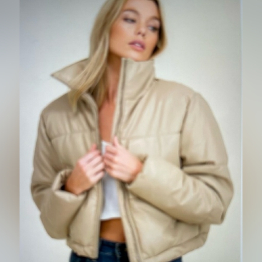 SWEET HABIT FAUX LEATHER PUFFER COAT